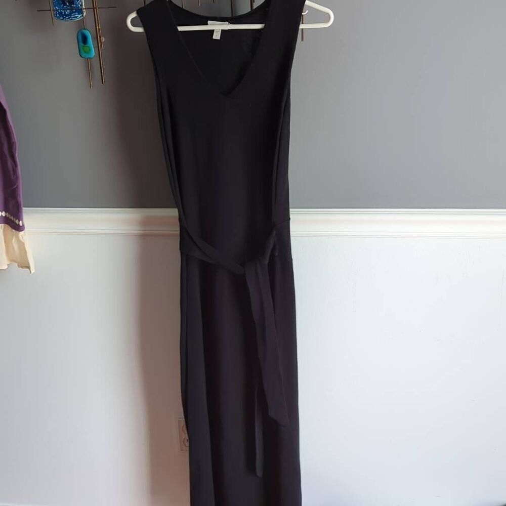 Garnet Hill linen /cotton v-neck black long dress small